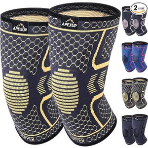 APEXUP Compression Knee Brace for Women, Copper Compression Sleeve for Knee Support, Arthritis Pain Relief, Meniscus Tear, ACL, Running S 2 Pack