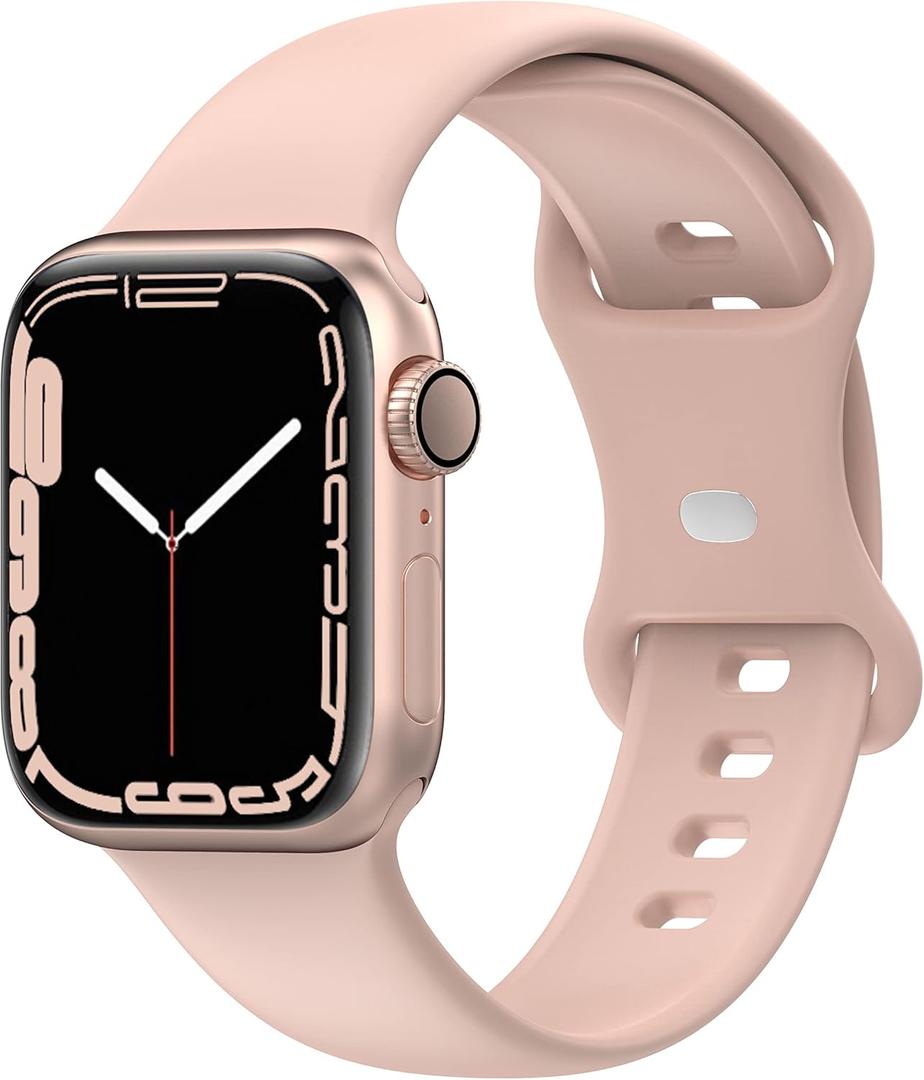 Compatible with Apple Watch Band 41mm 40mm 38mm 45mm 44mm 42mm, Soft Silicone Sport Wristbands Replacement Strap for Women Men for iWatch Series SE 7 6 5 4 3 2 1 (38/40/41mm, Pink Sand)