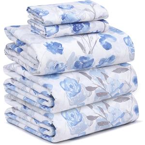 RUVANTI 100% Cotton Sheets – Split King Size Percale Bedding, Cooling & Breathable Floral Design, Durable with a Crisp, Soft & Comfortable Feel, 16" Deep Pocket, 5Piece Set, Monotones