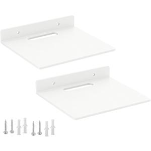 Small Floating Shelf 3mm Thick, 6.5 inch, Wall Shelf, Metal Floating Shelves for Echo, Cameras, Small Speaker, Wall Shelves for Bathroom, Living Room, Bedroom (White 2pcs)
