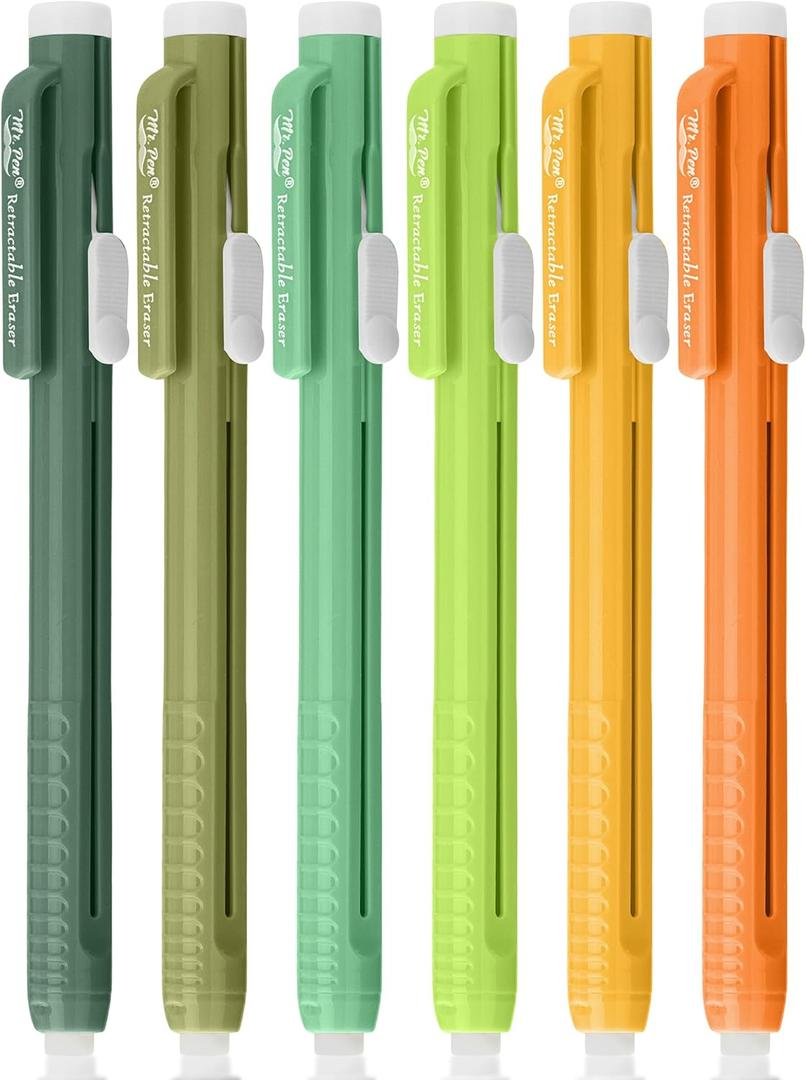 Mr. Pen- Retractable Mechanical Eraser Pens, 6 Pack, Citrus Colors, Latex-Free Precision Pencil Erasers for Artists, Students, Drawing, Sketching & Drafting