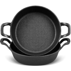 Mini Cast Iron Skillets 7 x 7 x 1.7 Inch Cast Iron Pan Small Ramekin Set Black Casserole Dish Cookware Oven Safe Mini Skillets for Kitchen Indoor Outdoor Picnic (2 Pack)