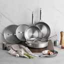 Stainless Steel Frying Pan 12 Inch with Lid, Fully Clad Tri-Ply Stainless Steel Skillet for Even Heating, Brushed Finish, Dishwasher & Oven Safe, Induction & All Stovetops Compatible