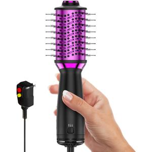 DORISILK Small Dual Voltage Blow Dryer Brush for Travel,4 in 1 Blow Dryer Brush for Drying Straightening Curling VolumizingTravel Hot Air Styler with European Plug2 Inch Oval Barrel (Black)