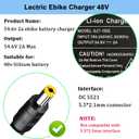 Electric Bike Charger 48V for Lectric Ebike, 54.6V 2A Ebike Battery Charger for 48V Lithium Battery, Electric Bicycle Power Adapter with DC2.1 Jack Connector