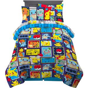 Pokmon Pikachu Twin Size Bedding, Kids Bedding Super Soft Cozy Reversible Comforter and Sheet Set with Sham, 5 Piece Twin Size, (Officially Licensed Product) by Franco (Pokemon)