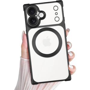 Clear Magnetic Phone Case for iPhone 17 Rectangle Black | Compatible with Magsafe, Scratchproof Lens Protection, Shockproof Reinforced Corners, Flexible TPU Matte Back, Slim Fit