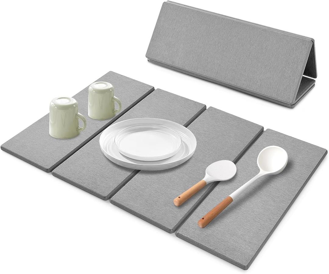 Large Stone Dish Drying Mat for Kitchen Counter, Dish Drying Mat, Fast Water-Absorbing, Diatomaceous Earth Non-Slip Stone Mat, Multi-Purpose Foldable Dish Drying Stone Mat, 24"(L)×16"(W)
