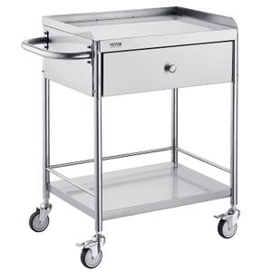 VEVOR Stainless Steel Utility Cart with Wheels - Medical/Dental Lab Cart - 2 Shelves/1 Drawer
