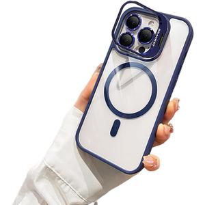 Lens Holder Transparent Case for iPhone16 Pro Max, Anti-Yellowing Soft Edge and Anti-Scratch Hard Back, Shockproof Magnetic Phone Case for 12/13/14/15/16 Pro Max (15,Light Blue)