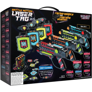 Squad Hero Rechargeable Laser Tag 360° Sensors + LCDs - Set of 4 - Easter Gift Ideas for Kids Teens and Adults Boys & Girls Family Fun - Cool Teenage Lazer Group Activity, Teen Gifts Ages 8+ Year Old
