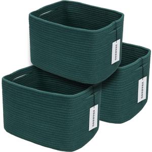 Cotton Rope storage Basket Bins14.5X9.5X9.3 Basket for Organizing Shelves Rectangle Decorative Baskets For storage Clothes Toys Books Towels Square Wicker Nursery basket organizer 3 pack Dark green