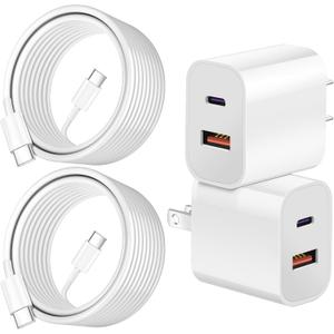 Dual Port A/C Charger for iPhone 17 16 15,Double USB A/C Charger Fast Charging Block,2Pack Quick USB C Chargers Fasr Charging 6FT Type C Cable for iPhone 17/17 Pro Max/17 Air/16 Pro/16e/15 Plus/15 Pro