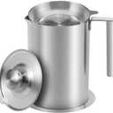 Sumerflos 1.8 L/1.9 Quart Stainless Steel Grease Strainer and Container - Large Oil Storage Pot Grease Keeper with Dust-Proof Lid & Easy Grip Handle - for Bacon, Kitchen Cooking or Frying Oil