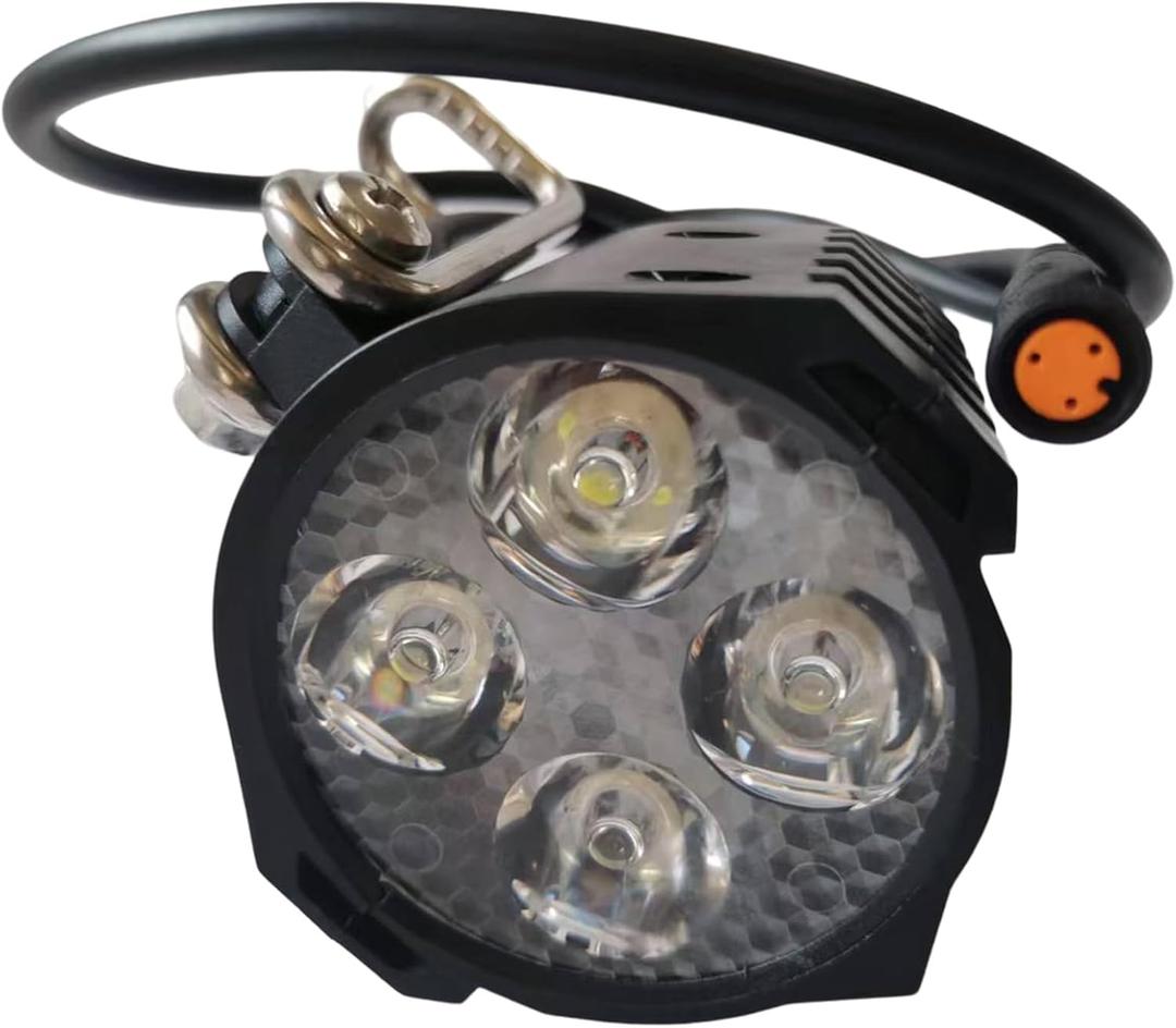 E-Bike LED Headlight with Horn 3 Pin Female Waterproof Connector 36V 48V 4 Beads Bicycle Replacement Headlamp for Electric Bicycles and E-Scooter 15 In Wire