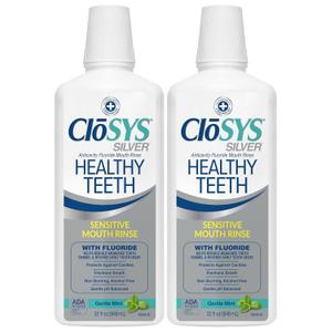 CloSYS Silver Healthy Teeth Anti-Cavity Oral Rinse, 32 Fl Oz (Pack of 2), Fluoride Mouthwash For Adults, Non-Burning, Non-Irritating