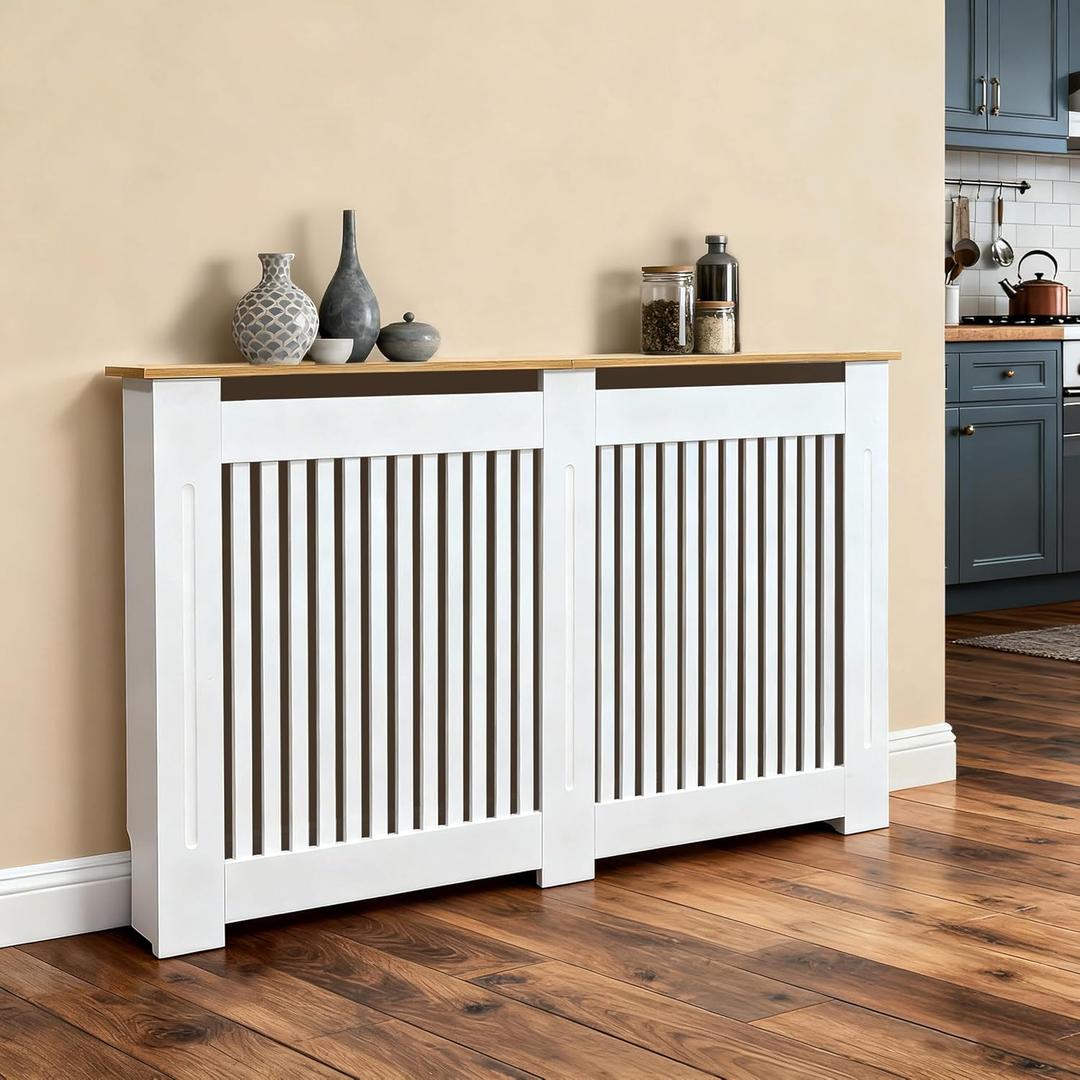 Wisfor Deep Tall Radiator Cover Cabinet: External 36.4inch Height Heater Covers with Natural Wood Texture Top - Inner 35.6inch Thickened MDF Radiator Shelf for Home (Vertical-L 35.6x57.1x7.1in), 36.42 inches