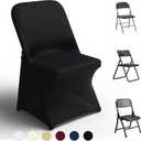 Trlyc Spandex Folding Chair Covers 100 Pcs Universal Fitted Stretchy Dining Chair Slipcovers for Wedding Party Banquet Flat-Front Chair Cover (Black)