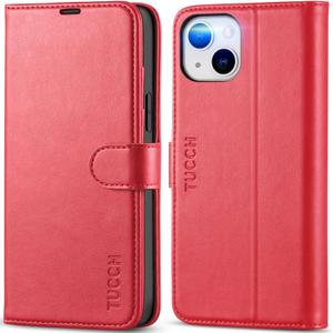 TUCCH Wallet Case for iPhone 14 Plus 6.7", [RFID Blocking] [4 Card Slots] TPU Interior Protective Case, Magnetic Folio Shockproof PU Leather Stand Flip Cover Compatible with iPhone 14 Plus 2022, Red