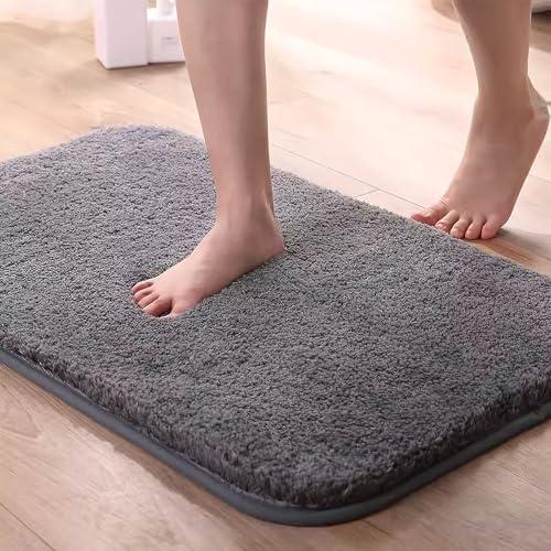 Soft Bath Mat, Extra Plush 50x68 Microfiber Non-Slip Absorbent Bath Rug (Grey) and for floor