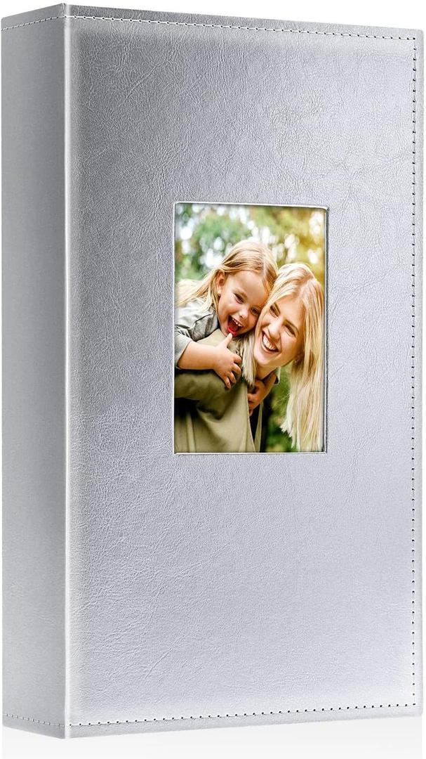 Ywlake Photo Album 4x6 300 Pockets, Leather Photo Albums Holds 300 Horizontal Only Pictures Silver