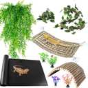 Bearded Dragon Tank Accessories, Reptile Mat Hammock Plants Bridge Jungle Climber Vines Terrarium Decorations for Leopard Gecko Hermit Crab Lizard Snake (10 PCS with Reptile Mat)