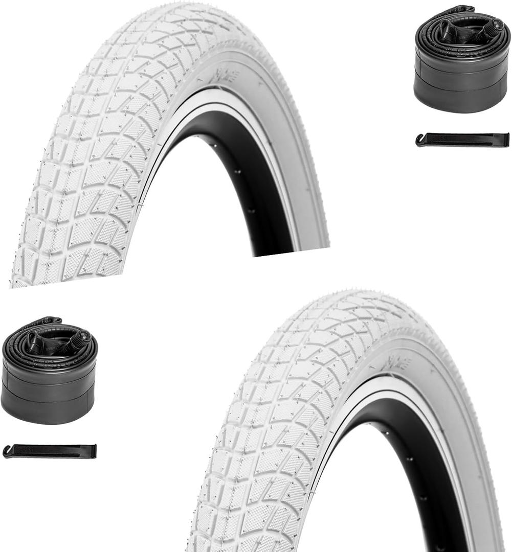 2-Pack 16/20 Kids Bike Tire, 16/202.125 inch BMX Heavy Duty Bike Tire with 16"/20" Inner Tubes Schrader Valve, Compatible with Child, Tricycle, Cruiser Bike