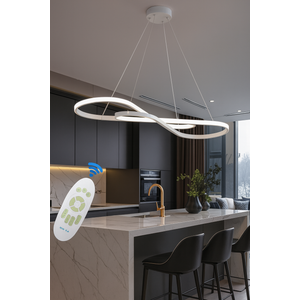 AJZLQA Led Dining Room Pendant Light, Linear Design Led Pendant Light Adjustable Height, Featuring an Irregular Ring-Shaped Light Strip, Dining Room, Living Room, Kitchen Linear Chandelier (White)