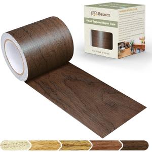 Besezx Wood Grain Repair Tape, 2.4" X180'', Self Adhesive Wood Grain Repair Patch for Tables, Chairs, Baseboards, Doors, Windows, Floors, All Kinds of Furniture Renovation, Handicraft DIY. (Dark oak)