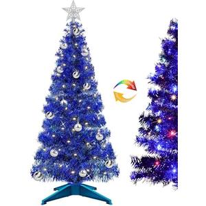 3 Ft Lighted Mini Artificial Blue Christmas Tree with Timer 8 Mode 100 Warm White & Colorful Light 18 DIY Ball Ornaments 3D Star Battery Operated Small Xmas Tree Table Holiday Party Hanukkah Decor