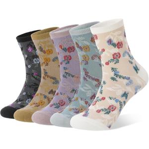 5 Pairs Frilly Socks for Women Lace Ruffles Ankle Casual Flower Floral Fancy Cute Cotton Socks for Daily Wear