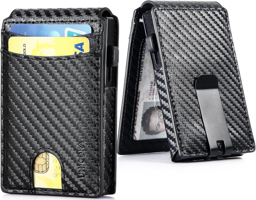 Wallet for Men - Mens Minimalist Wallet RFID Blocking Pop Up Card Wallet with Money Clip, Slim Metal Aluminum Bifold Wallet Credit Card Holder