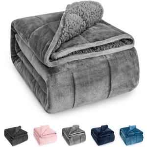 Sivio Weighted Blanket for Adult, 15 lbs Sherpa Heavy Blanket with Soft Flannel Reversible, Queen Size, Extra Warm Cozy Fluffy Weighted Blanket, 60x80 Inches Dual Sided Grey