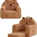 Toddler Chair, Sherpa Bear Toddler Couch Fold Out, Children Reading Chair, Flip Out Kids Couch, Kids Sofa Convertible for Age 1-3(Brown Bear)