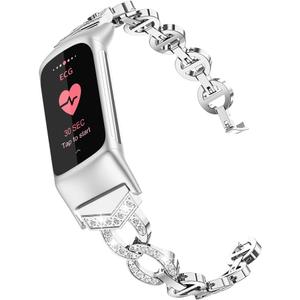 Wearlizer Compatible with Fitbit Fitbit Charge 6/Charge 5 Bands, Adjustable Premium Metal Straps Bling Bracelet Dressy Wristbands Cute Accessories Replacement Bands for Fitbit Fitbit Charge 6/Charge 5 Bands for Women (Silver)