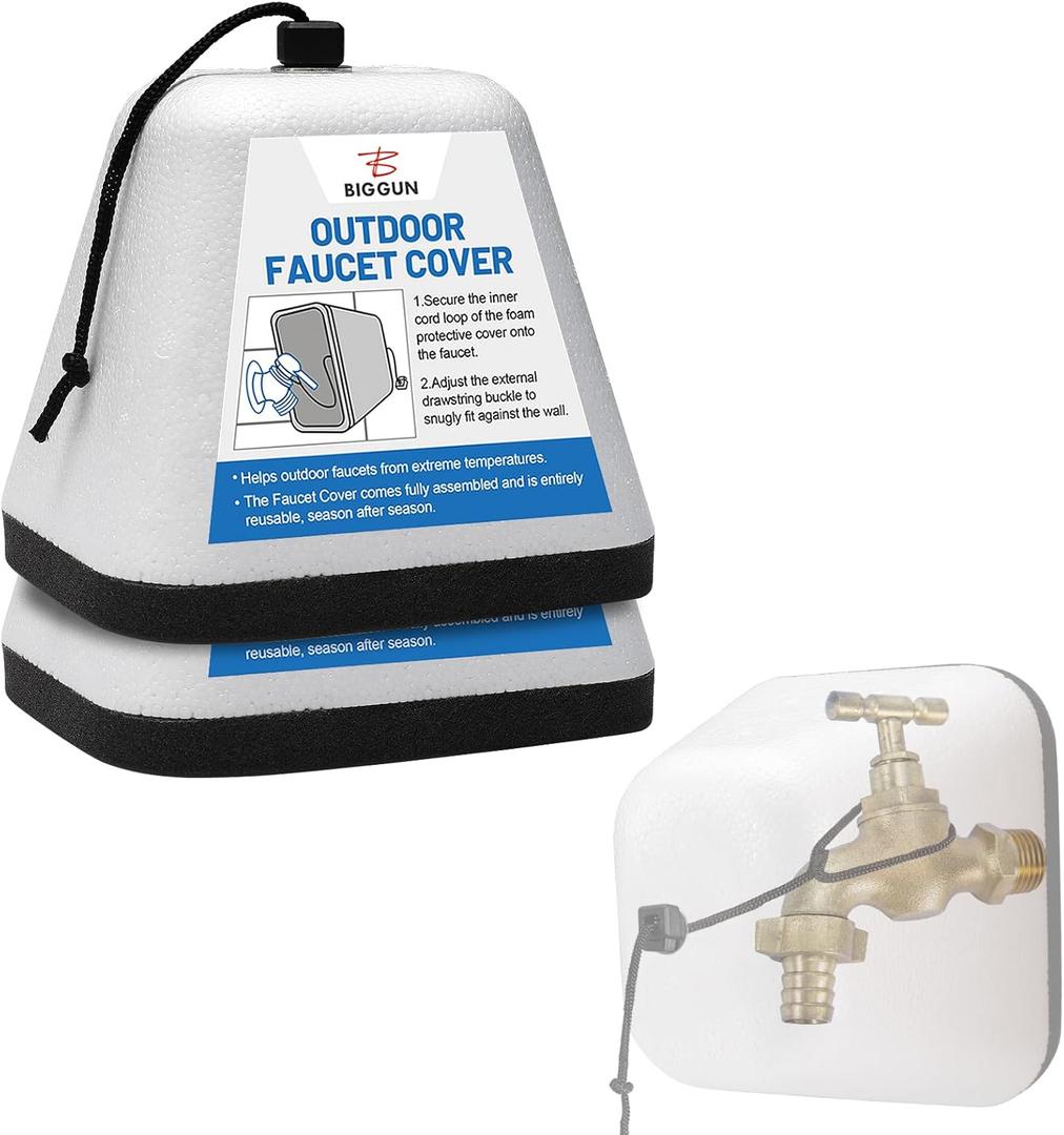 Outdoor Faucet Covers for Winter, Easy to Install Insulated Foam Protector Against Freeze for Outside Faucet Water Spigot Garden Hose Bib, Reusable, 2 Pcs