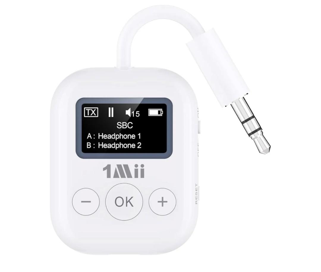 1Mii Bluetooth 5.3 Transmitter w/Screen for TV to 2 Headphones, aptX AD/LL/HD Hi-Fi Audio, 25H Playtime, 3.5mm AUX Bluetooth Adapter for TV, PC, CD Player, MP3, Gym, Projector - Transmitter Only