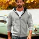 Mens Fleece Hooded Sweatshirt Winter Full Zip Jackets Long Sleeve Outerwear with Multi Pockets (XXL)