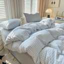 Nayoroom Gingham Duvet Cover Full Size Blue White Plaid Checkered Comforter Cover 3 Pcs Soft Breathable Washed Microfiber Grid Farmhouse Bedding Set with Pillow Shams