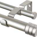 TONIAL1 Inch Double Curtain Rods for Windows 66 to 120 Inches (6-12ft), Heavy Duty Decorative Drapery Rod for 32 to 144 Inches (5.75-11.7ft) with Classic Cap Finial, Antique Silver