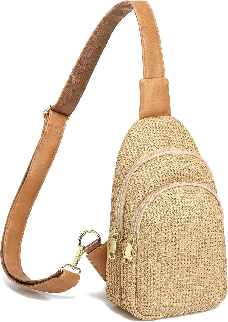 INICAT Straw Crossbody Bags Beach Gifts Small Sling Bag Summer Vacation Essentials Hawaiian Accessories Rattan Purses Women (Large, Khaki-weaving)