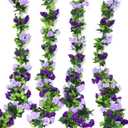Floweroyal 4 Pack Artificial Flower Garlands 7.9FT Fake Rose Vines Silk Flowers Hanging Rose Ivy for Wedding Arch Party Home Garden Wall Decor (Purple)