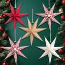 SUNBEAUTY Paper Stars Christmas Party Decorations, 5PCS 6-Pointed Paper Star Hanging Decoration Set Holiday Decor Stars Shape Landerne for Birthday Party Tree Xmas Home Decor