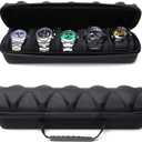 5 slots Hard men's watch travel case, Portable zipper storage organizer box with soft compressible foam pillow to fit large and small watches(Black, 5slot)
