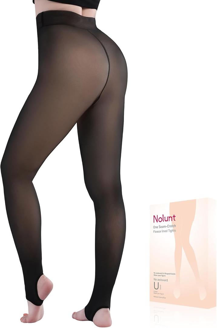Black Fleece Lined Tights Women,Fake Translucent Warm Stirrup Leggings Fleece Lined Thermal Tights for Women in Winter.(Black-XL-M)