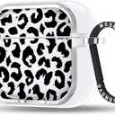 MOSNOVO Case for Airpods 4, Protective Clear Case with Shockproof Dual Layer Hard Luxe Metal Ring Designed for Airpods 4 Generation - Black Leopard Print
