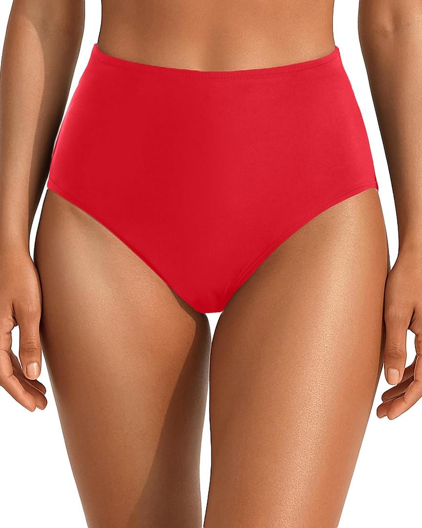 Tempt Me Womens High Cut High Waisted Bikini Bottoms Tummy Control Bathing Suit Bottoms Swim Bottom Swimsuit Bottom, Medium