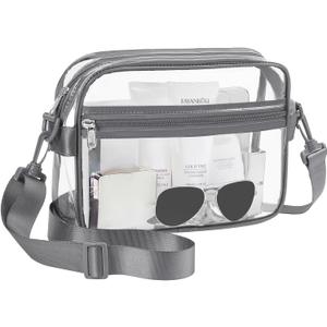 BAGAIL Clear Bag Stadium Approved Crossbody Shoulder Messenger Clear Purse with Adjustable Strap (01grey)