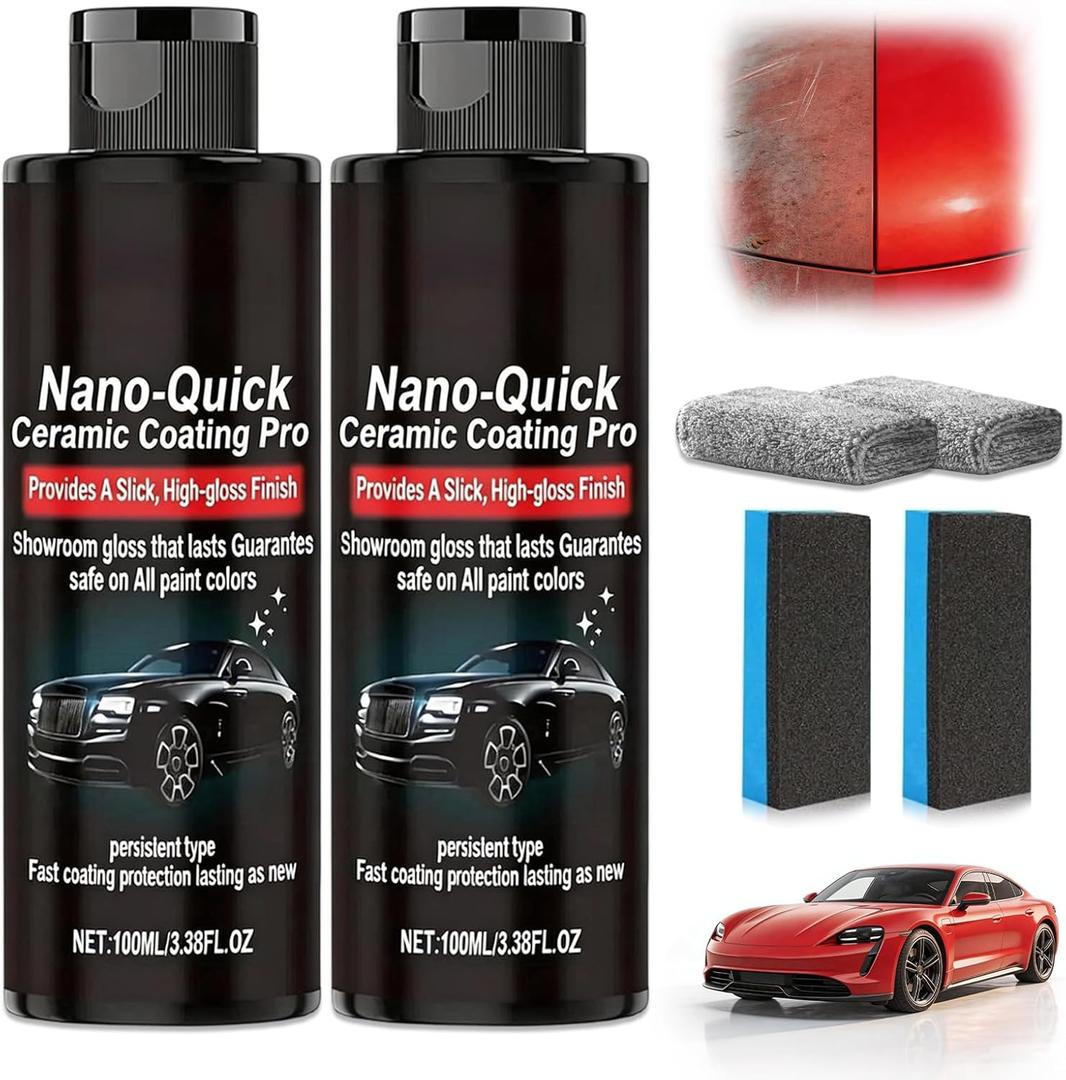 KOSIMI 2 PCS Quick Effect Coating Agent, Nano-Quick Ceramic Coating Pro, 3.5 fl.oz Revolutionary Nano Spray for Car Detailing, for Dust-Proof Glass Effect and Lasting Luster (EXP 01/16/29)