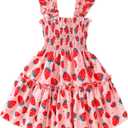 RETSUGO Little Girls Dresses Flutter Sleeve Casual Birthday Party Dress Toddler Kids Swing Twirly Summer Sundress 7-8 Years
